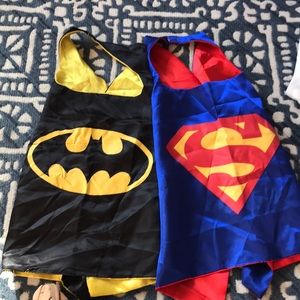2 Superhero capes Batman & Superman costumes